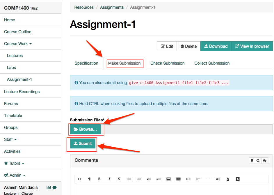 Submit Assignment Interface COMP1400 Assignment-1